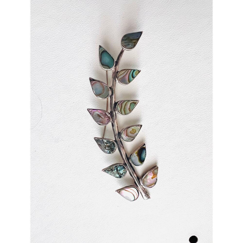 Vintage Taxco Mexico Sterling Silver Leaf Brooch Abalone Inlay Eagle 3 Mark 10g